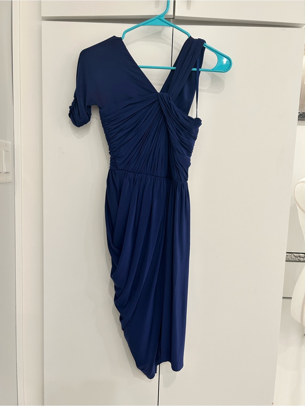 BCBGMaxAzria Navy Asymmetrical One-Shoulder Draped Dress